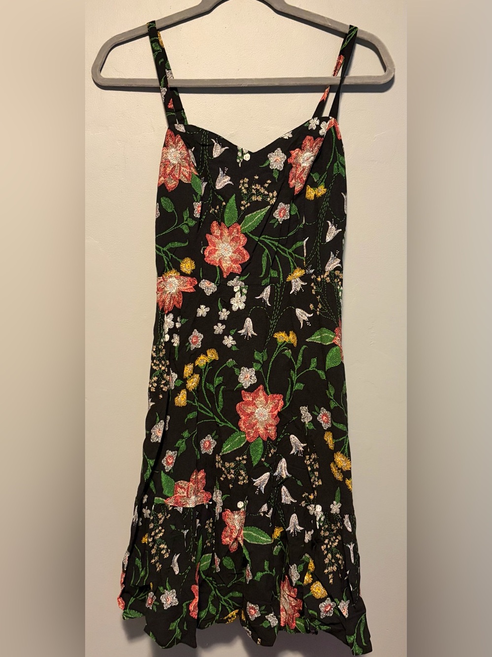 Old Navy Black Floral Maxi Dress with Pink and Green Blooms